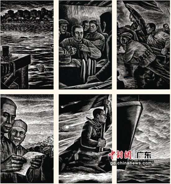 黄新波《不倒的红旗》版画组画。通讯员 供图